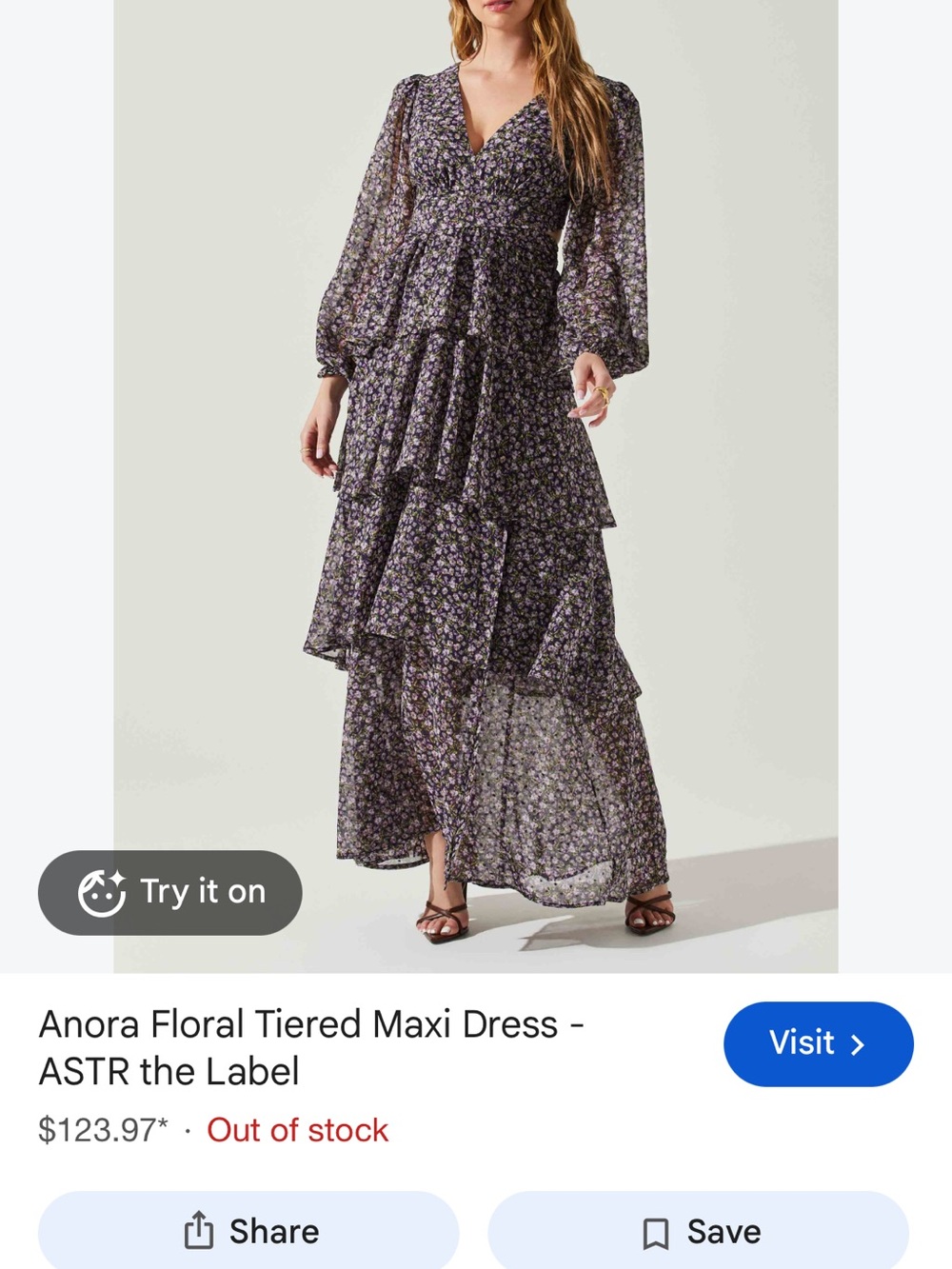 Astr Anora Floral Tiered Maxi Dress in Black and Purple
